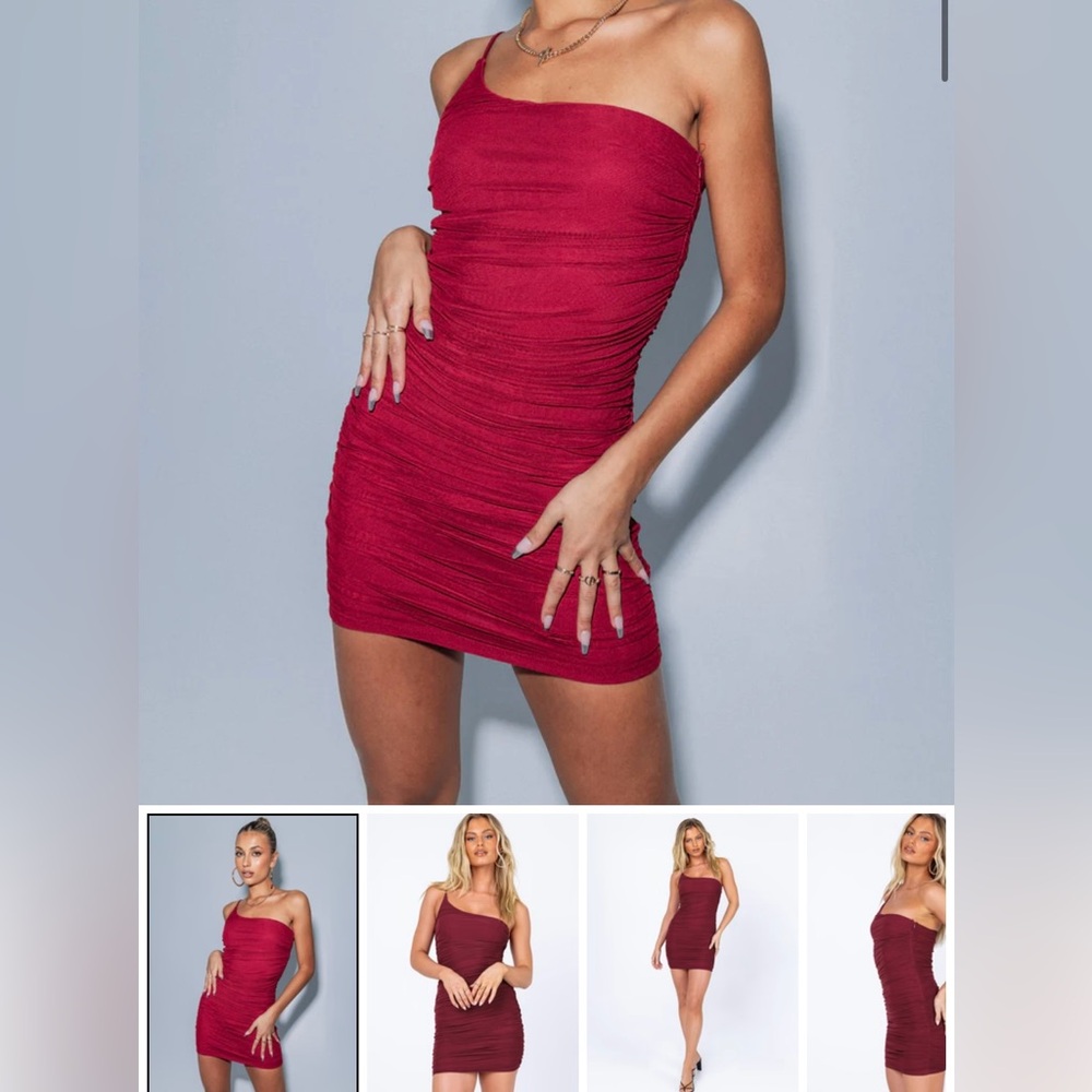 Princess Polly Jocasta one shoulder red bodycon ruched mini dress